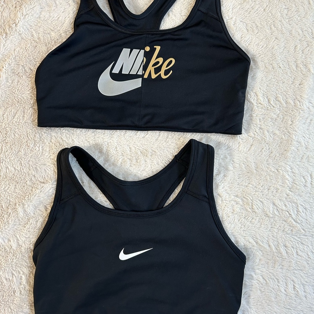 Nike Black Sports Bra Duo with Gold and Silver Accents